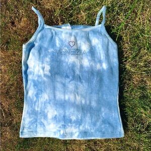 Blue Tie-Dye Venezia Italy Bejeweled Tank Top